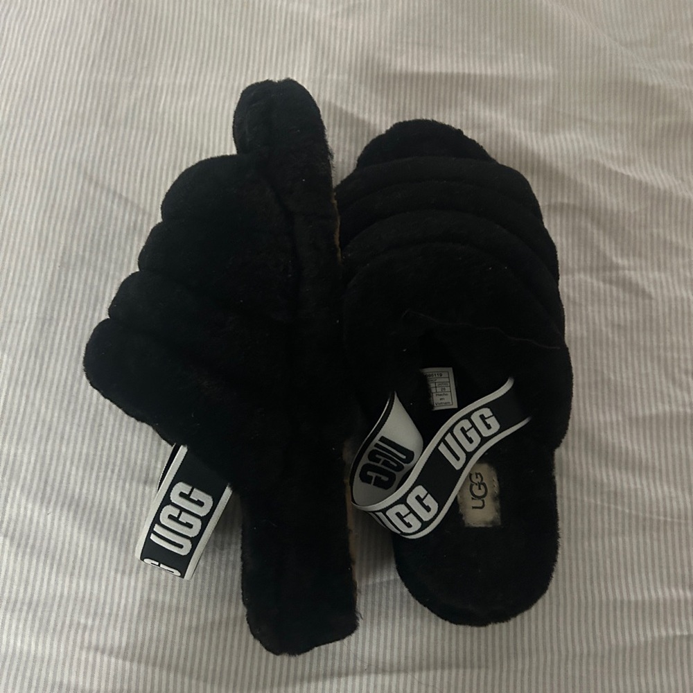 UGG Black Fluffy Slippers